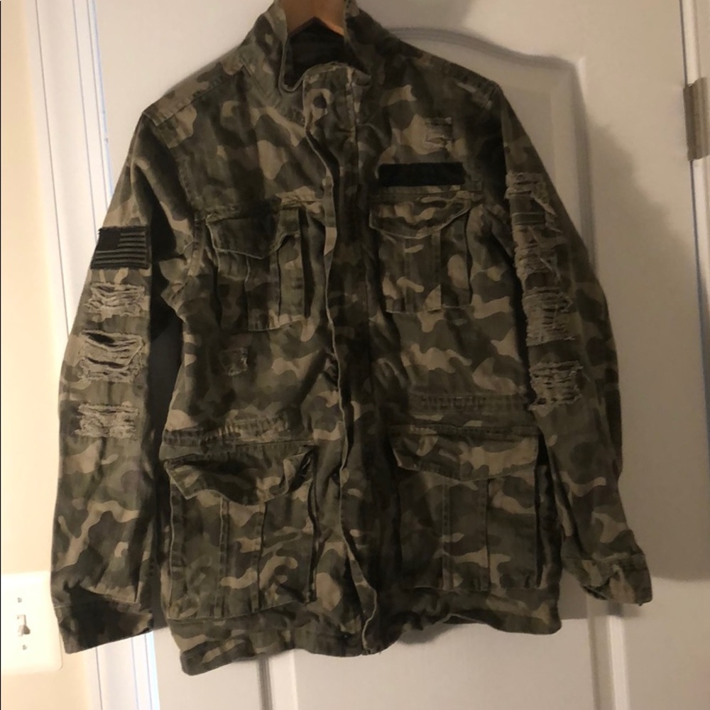 Distressed Denim Camo Jacket